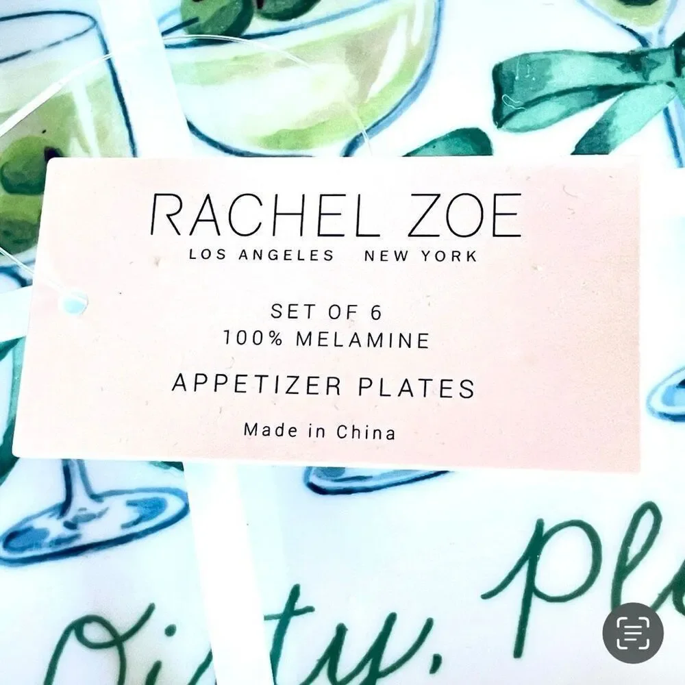 NWT Set of 6 Rachel Zoe Extra Dirty Martinis 100% Melamine Appetizers plates
